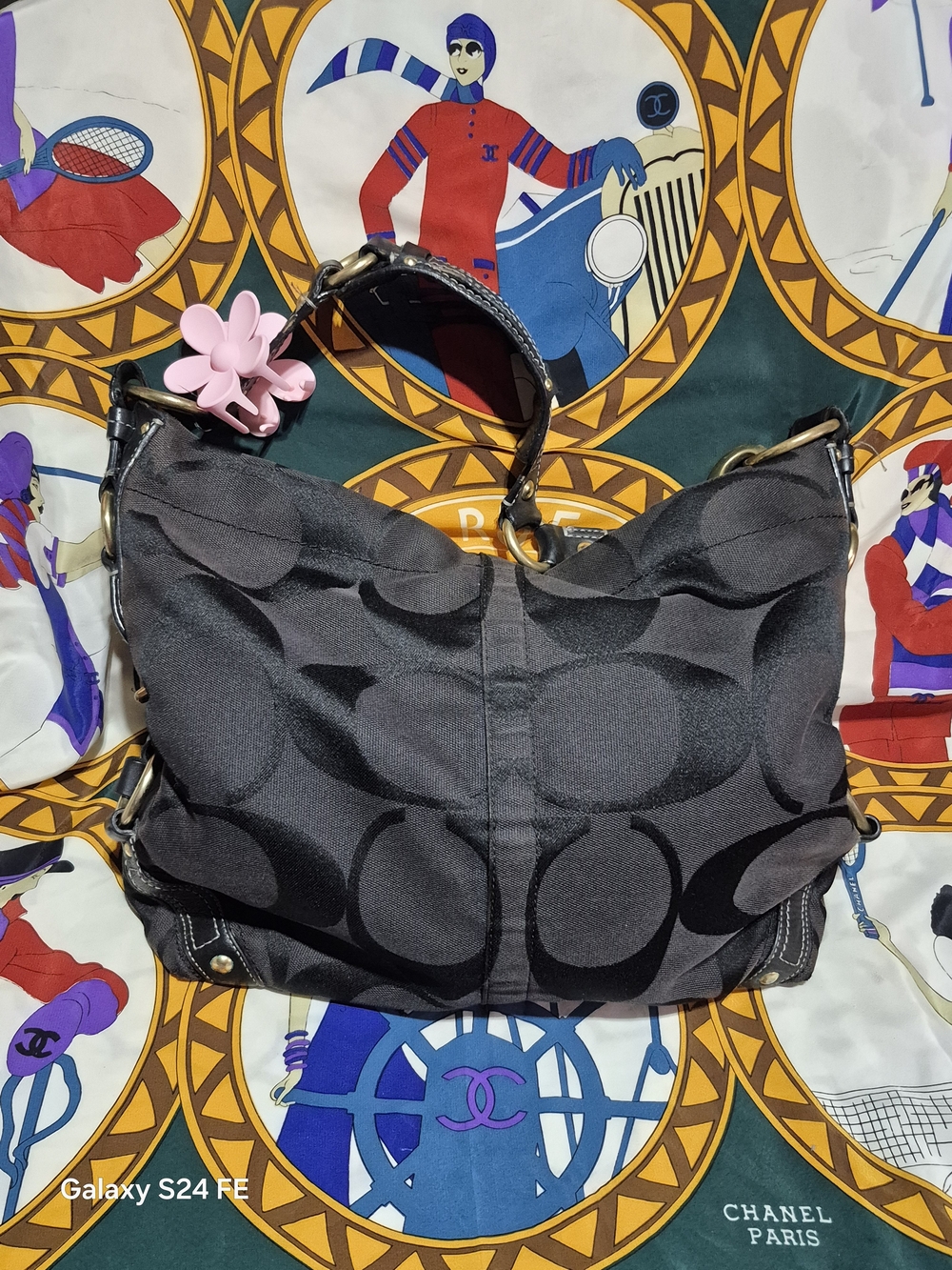 Y2K CARLY Coach Black Signature Shoulder Hobo Bag